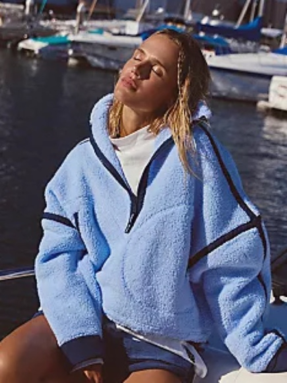 NWOT FREE PEOPLE MOVEMENT Mountain High Half Zip Fleece | Peri Blue Combo $98